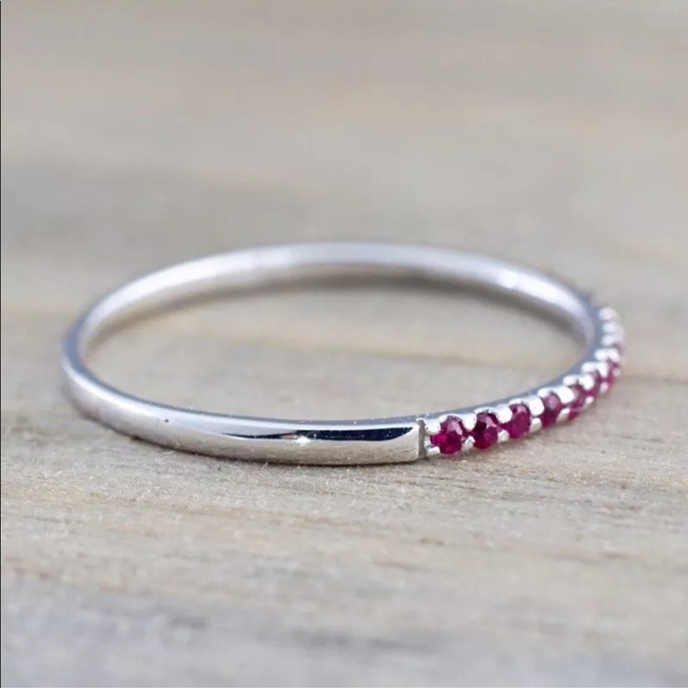 14k white gold ruby wedding band ring - Picture 3 of 8